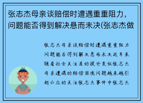 张志杰母亲谈赔偿时遭遇重重阻力，问题能否得到解决悬而未决(张志杰做客节目)
