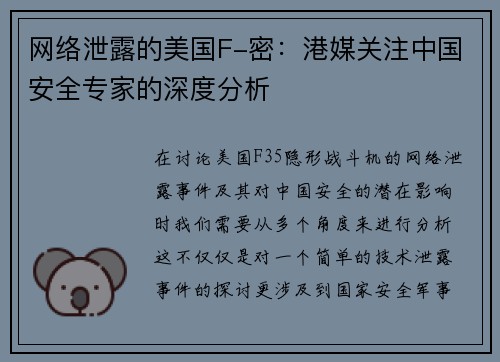 网络泄露的美国F-密：港媒关注中国安全专家的深度分析