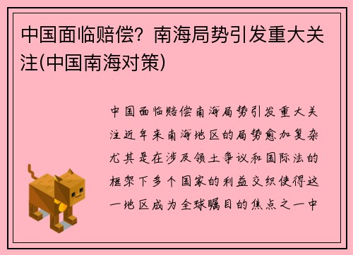 中国面临赔偿？南海局势引发重大关注(中国南海对策)