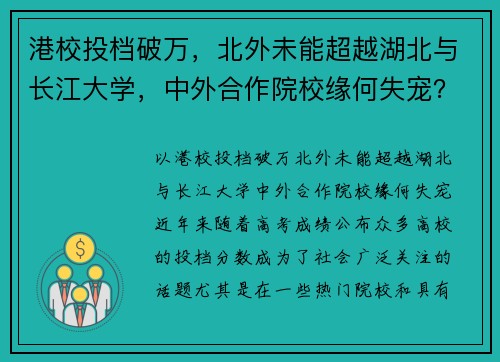 港校投档破万，北外未能超越湖北与长江大学，中外合作院校缘何失宠？