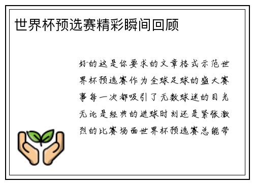 世界杯预选赛精彩瞬间回顾