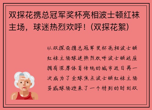 双探花携总冠军奖杯亮相波士顿红袜主场，球迷热烈欢呼！(双探花絮)