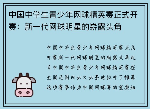 中国中学生青少年网球精英赛正式开赛：新一代网球明星的崭露头角